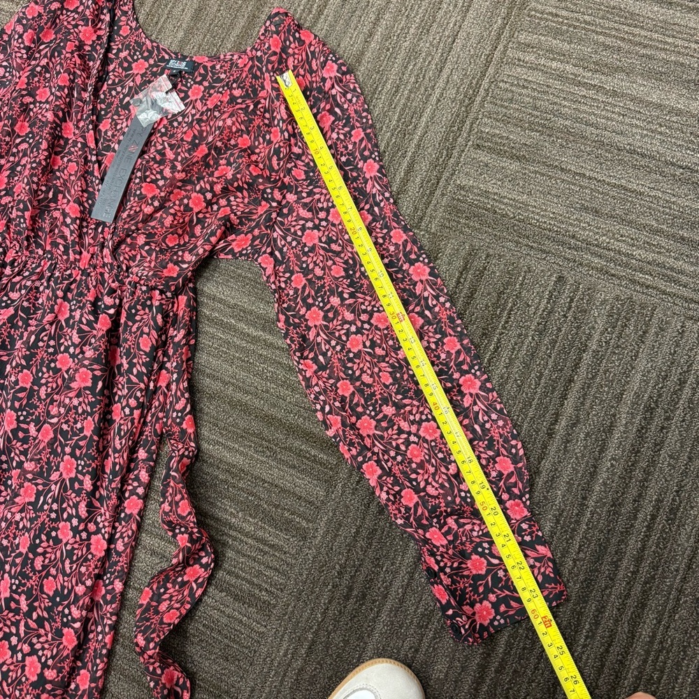 Spy Zone Exchange Floral Maxi Long Sleeve Dress Tie Waist V Neck A Line - Picture 5 of 11